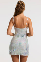 Embellished V-neck A-Line Mini Dress in Silver